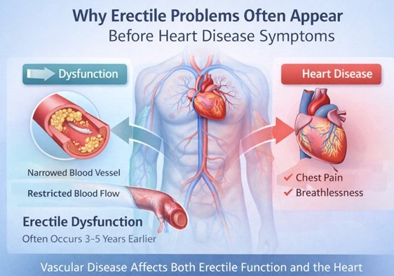 Diagram showing how erectile problems relate to cardiovascular disease