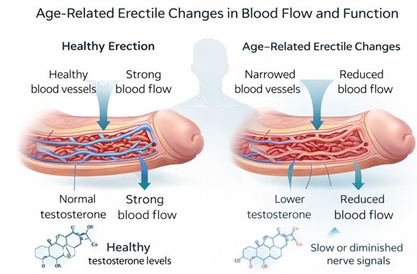 age-related erectile changes in blood flow and function